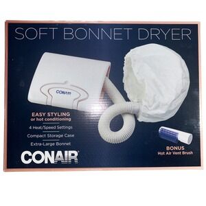 Conair Soft Bonnet Hair Dryer 4 Heat Speed Settings Portable Storage Case White